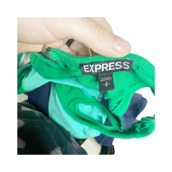 Women’s Express Blue Green Colorblock Dress S Sleeveless Fit & Flare Cotton - Picture 7 of 8